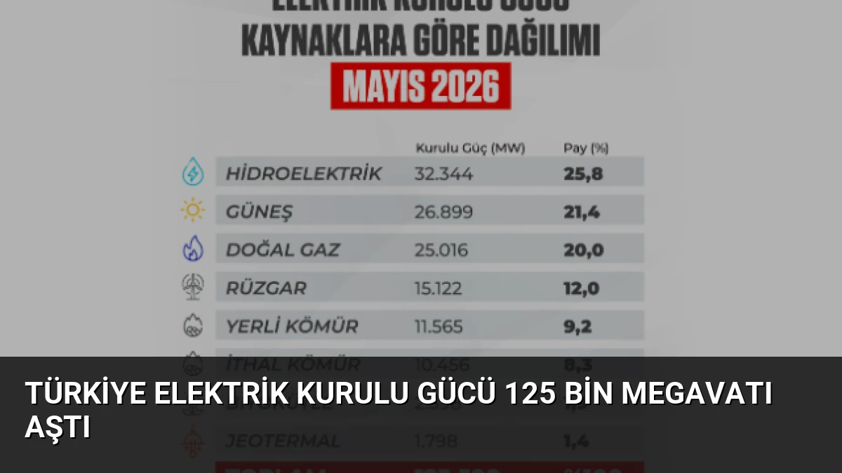 Türkiye Elektrik Kurulu Gücü 125 Bin Megavatı Aştı